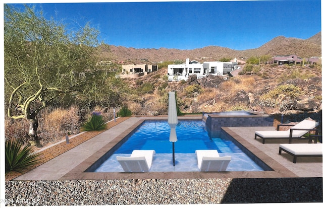 view of swimming pool featuring a mountain view