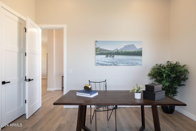 office space featuring hardwood / wood-style floors