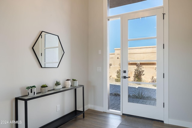 doorway to outside with dark wood-type flooring