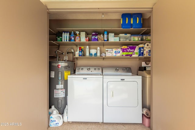 16249 E Stancrest Dr, Fountain Hills, AZ 85268 - laundry area featuring separate washer and dryer, electric water heater, and carpet flooring