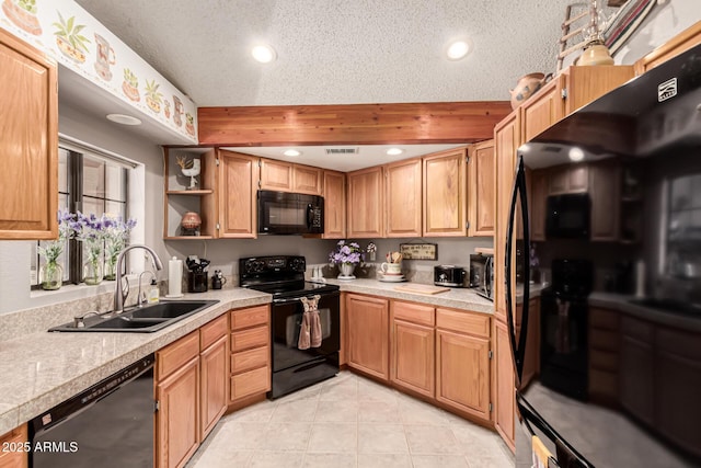 16249 E Stancrest Dr, Fountain Hills, AZ 85268 - kitchen with black appliances, a sink, recessed lighting, light countertops, and light tile patterned flooring