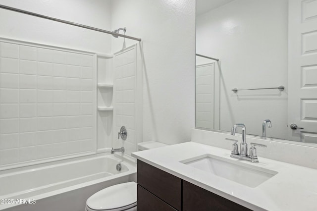 bathroom with shower / tub combination, toilet, and vanity