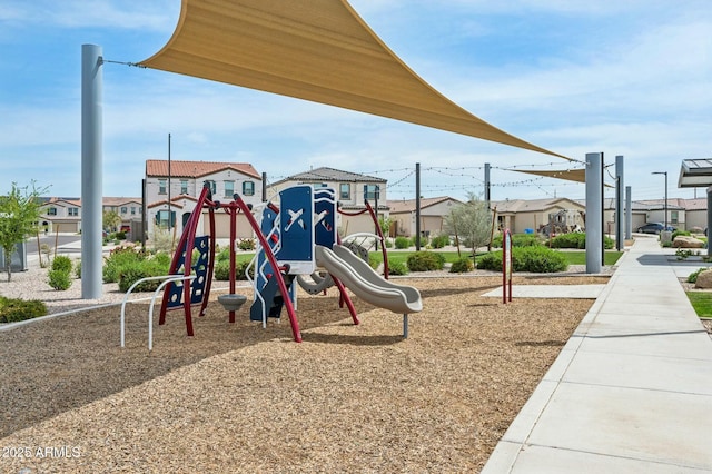 communal playground with a residential view