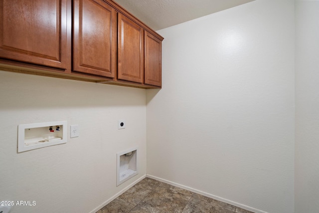 12217 W Planada Ln, Sun City, AZ 85373 - clothes washing area featuring electric dryer hookup, baseboards, cabinet space, and hookup for a washing machine