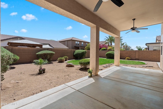 12217 W Planada Ln, Sun City, AZ 85373 - view of patio with a fenced backyard and a ceiling fan