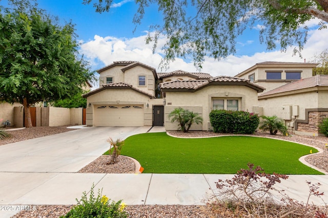 mediterranean / spanish-style house featuring stucco siding, driveway, and a tile roof