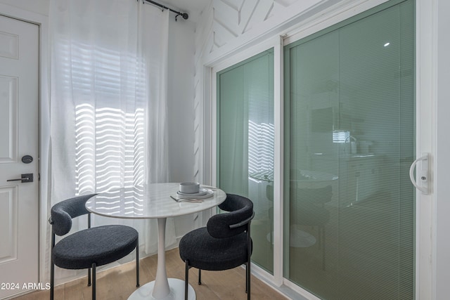 dining area featuring light wood-type flooring