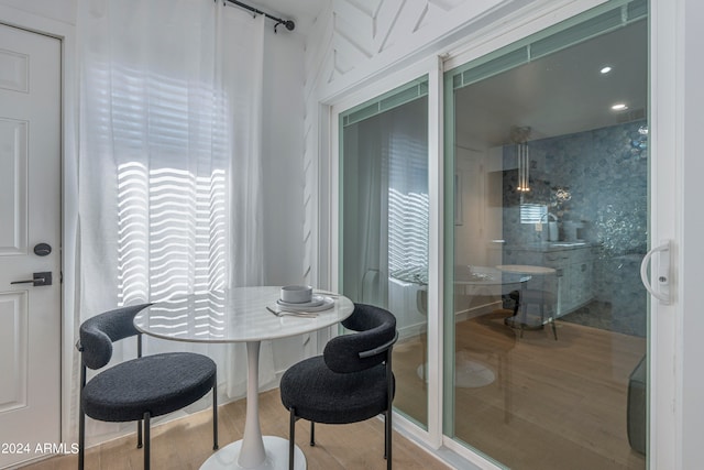 dining space featuring light hardwood / wood-style flooring