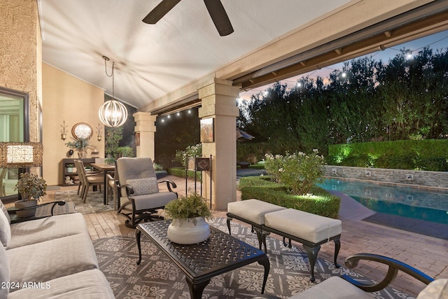 view of patio featuring ceiling fan and an outdoor living space