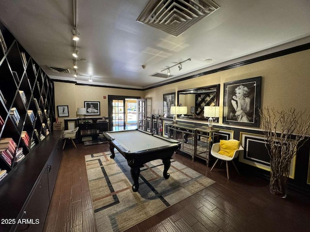 4750 N Central Ave Unit R3, Phoenix, AZ 85012 - playroom featuring track lighting, billiards table, wood finished floors, crown molding, and a textured wall