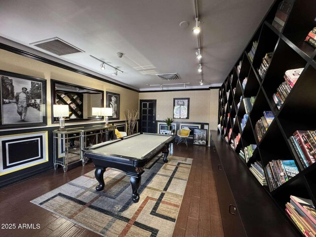 4750 N Central Ave Unit R3, Phoenix, AZ 85012 - playroom with track lighting, billiards, wood finished floors, and crown molding