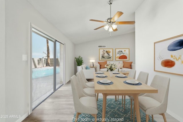 4634 W Aire Libre Ave, Glendale, AZ 85306 - dining space with lofted ceiling, light wood-style floors, visible vents, and ceiling fan