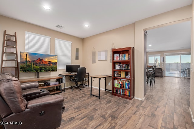 living room with hardwood / wood-style floors