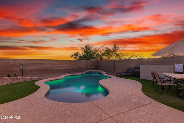 view of pool with a fenced in pool, a fenced backyard, and a patio area