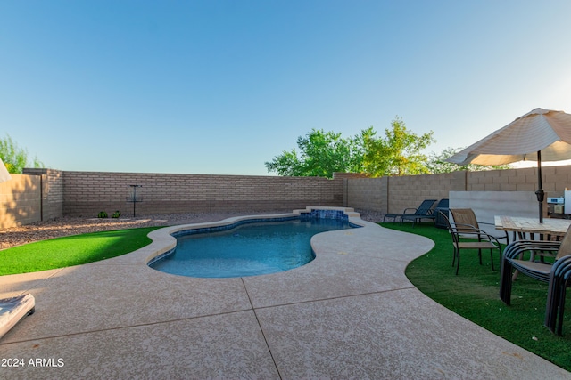 view of swimming pool with a patio