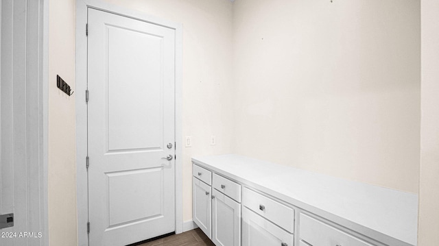 doorway with dark hardwood / wood-style floors