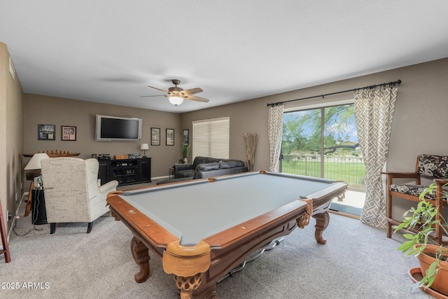 9708 E Pampa Ave, Mesa, AZ 85212 - recreation room featuring carpet, pool table, and a ceiling fan
