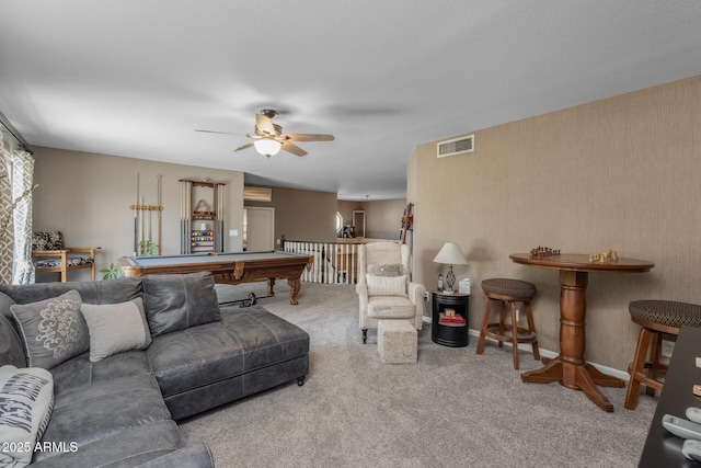 9708 E Pampa Ave, Mesa, AZ 85212 - living area with carpet flooring, a ceiling fan, billiards table, and baseboards