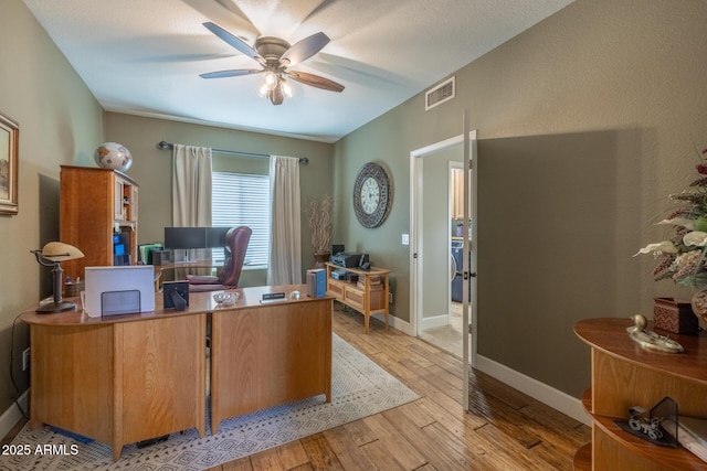 9708 E Pampa Ave, Mesa, AZ 85212 - office featuring light wood-type flooring, a ceiling fan, french doors, and baseboards