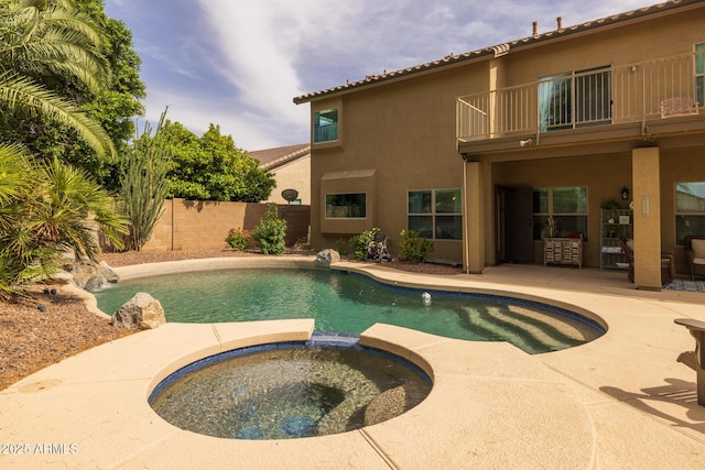 9708 E Pampa Ave, Mesa, AZ 85212 - view of swimming pool with a patio area, a fenced backyard, and a pool with connected hot tub