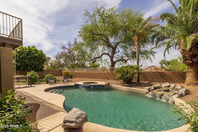 9708 E Pampa Ave, Mesa, AZ 85212 - view of pool featuring a fenced backyard, a patio area, and a pool with connected hot tub