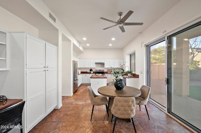 dining area featuring ceiling fan