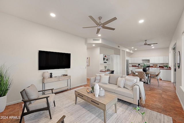 living room with ceiling fan