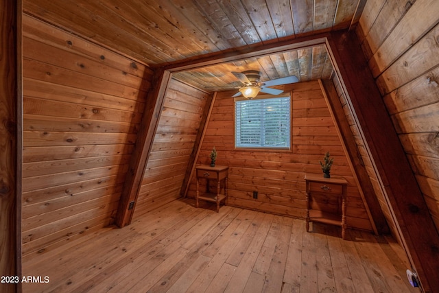 1053 Pond Cir, Forest Lakes, AZ 85931 - additional living space with wooden walls, ceiling fan, wooden ceiling, and hardwood / wood-style floors