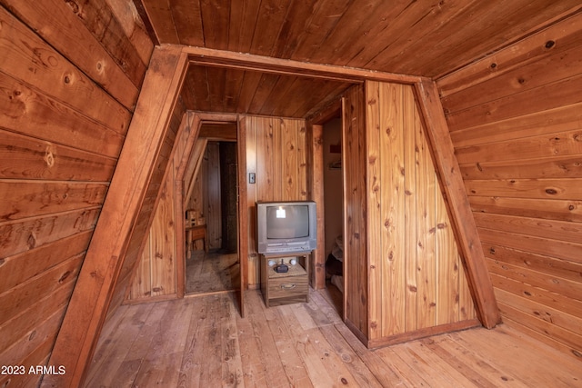 1053 Pond Cir, Forest Lakes, AZ 85931 - interior space with wooden walls, light wood-style flooring, and wood ceiling