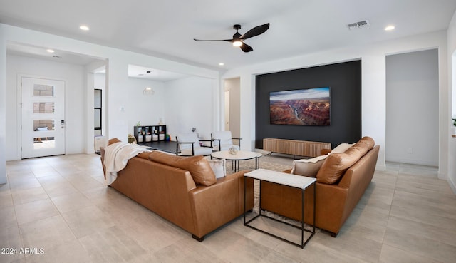 living room with ceiling fan