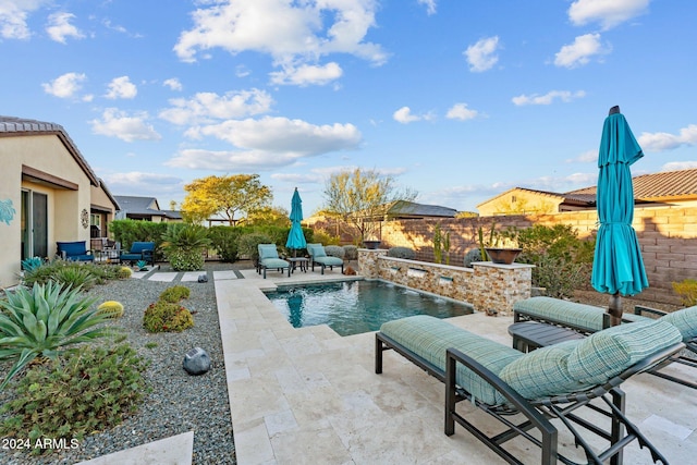 view of swimming pool with a patio