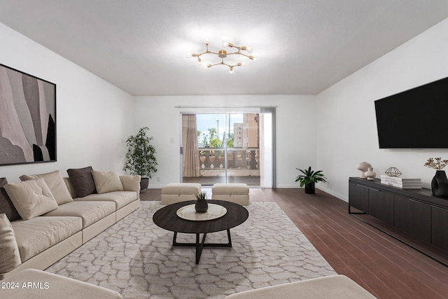 living room featuring dark wood-type flooring