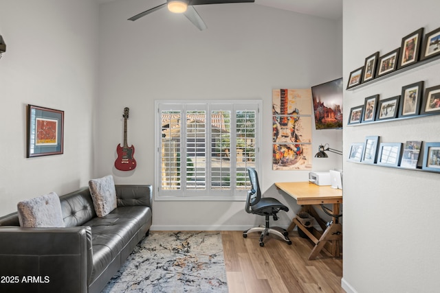 4029 N 160th Dr, Goodyear, AZ 85395 - office featuring ceiling fan, wood finished floors, and a high ceiling