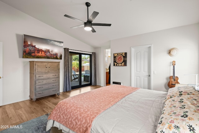 4029 N 160th Dr, Goodyear, AZ 85395 - bedroom with access to outside, wood finished floors, vaulted ceiling, and a ceiling fan