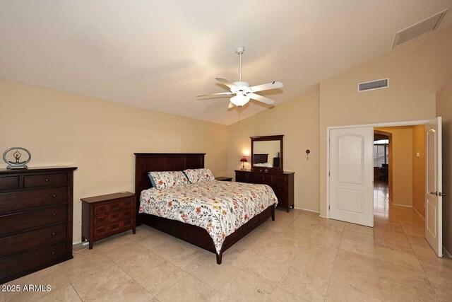 21840 N 43rd St, Phoenix, AZ 85050 - bedroom with lofted ceiling, visible vents, and a ceiling fan