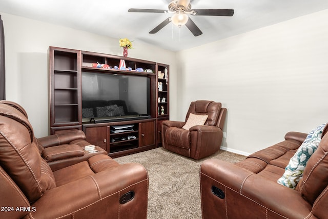 living room with carpet and ceiling fan