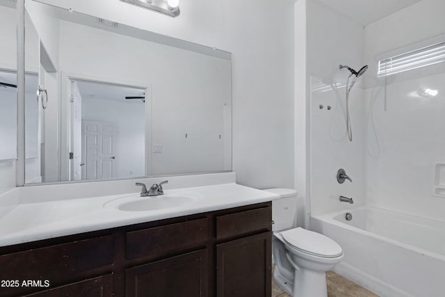 full bath with visible vents, bathing tub / shower combination, vanity, and toilet