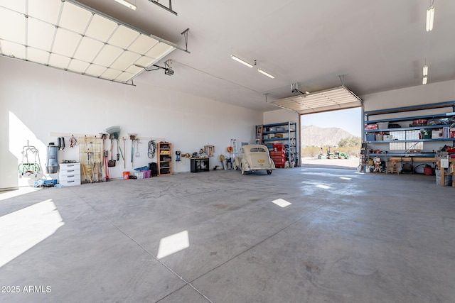 garage featuring a mountain view