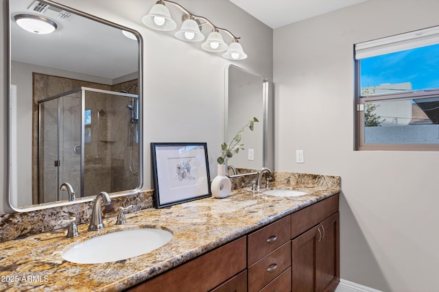 bathroom featuring vanity and walk in shower