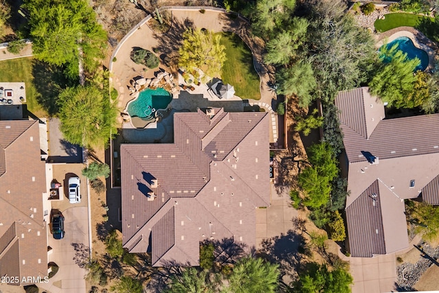 aerial view of a pool area
