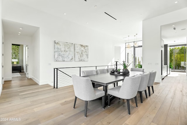 dining area with a healthy amount of sunlight and light hardwood / wood-style floors