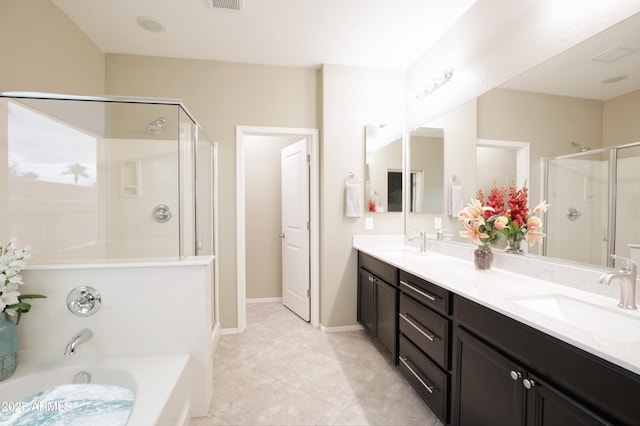 9295 W Wood Dr, Peoria, AZ 85381 - bathroom with a bath, a stall shower, double vanity, and a sink