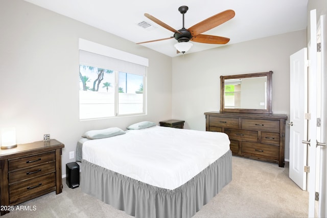 9295 W Wood Dr, Peoria, AZ 85381 - bedroom featuring visible vents, light colored carpet, and ceiling fan
