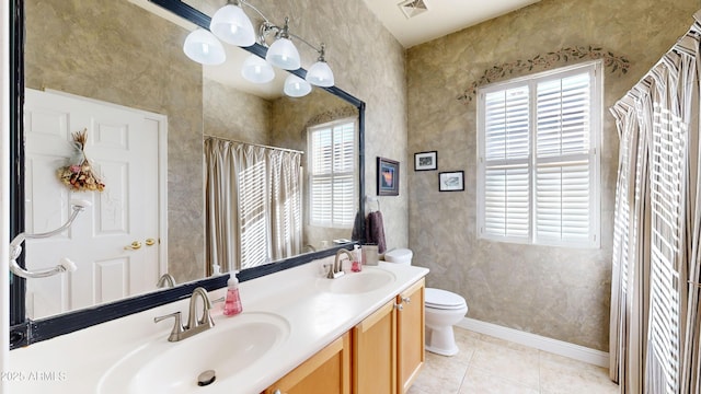 bathroom with tile patterned flooring, visible vents, a sink, and toilet