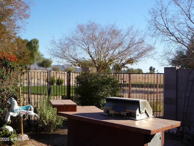 view of patio / terrace with exterior kitchen, fence, and grilling area