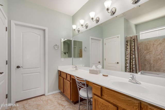 726 E Heather Dr, San Tan Valley, AZ 85140 - bathroom featuring double vanity and a shower with shower curtain