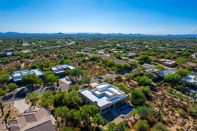 aerial view featuring a residential view and a mountain view