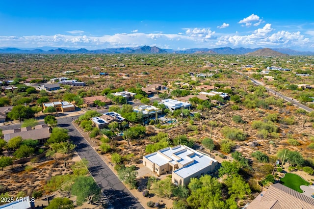 aerial view featuring a residential view and a mountain view