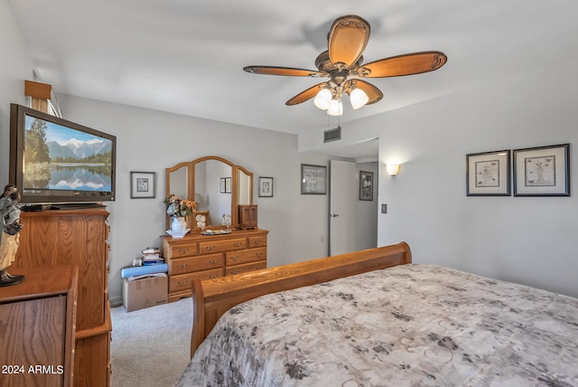 bedroom with carpet flooring and ceiling fan