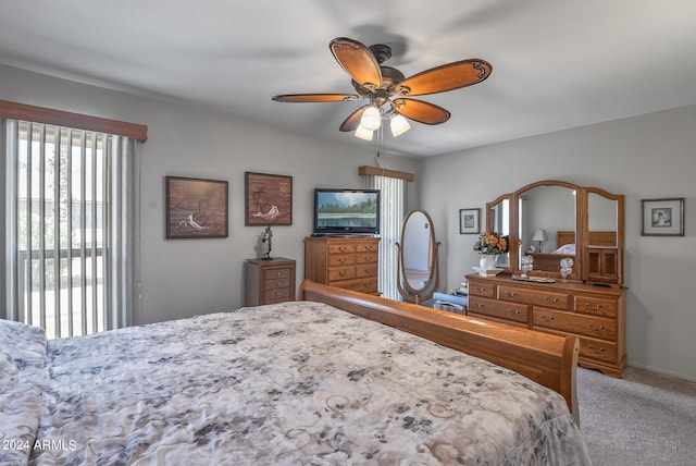 bedroom featuring carpet flooring and ceiling fan